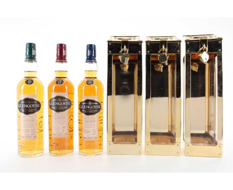 GLENGOYNE 21 YEAR OLD, 17 YEAR OLD AND 10 YEAR OLD IN SPIRIT SAFE BOXES HIGHLAND SINGLE MALT  10 Year Old - 40% ABV / 70cl17 