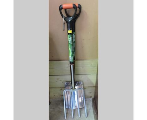 A stainless steel digging fork and spade