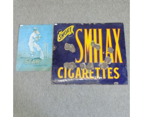 An enamel advertising sign, Smilax, 64cm, together with another, Wills's Star Cigarettes, 44cm
