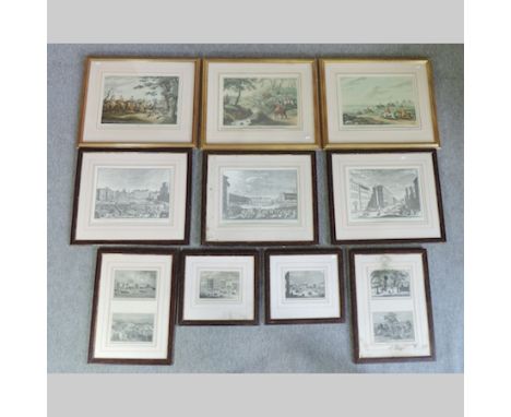 A collection of prints, to include hunting prints, largest 34 x 45cm, together with Joy Clover, watercolours
