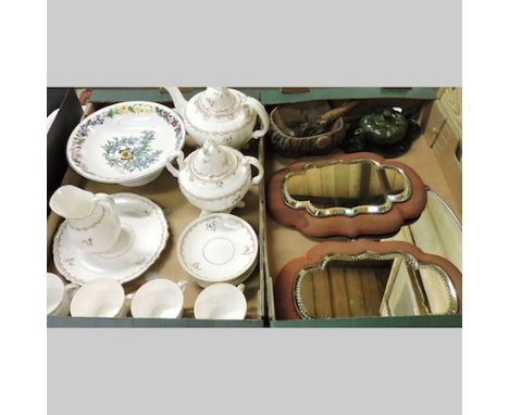 A Chinese jade coloured stone teapot on stand, together with a Victorian tea set, pestle and mortar, a letter opener and a pa