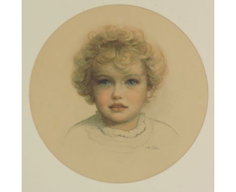 English School, early 20th century, portrait of a child, signed with initials O.H. and dated 1913, watercolour, 30 x 30cm