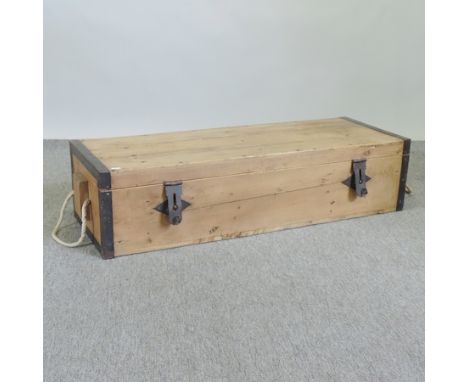 A pine and iron bound trunk, 105cm