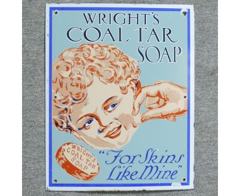 A mid 20th century enamel advertising sign, Wrights Soap, 48 x 39cm