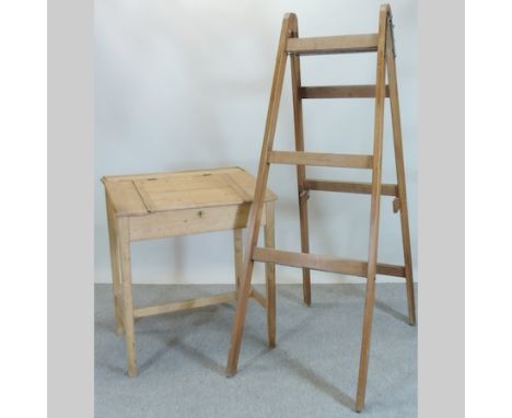 A pine clerk's desk, 88cm, together with a large easel