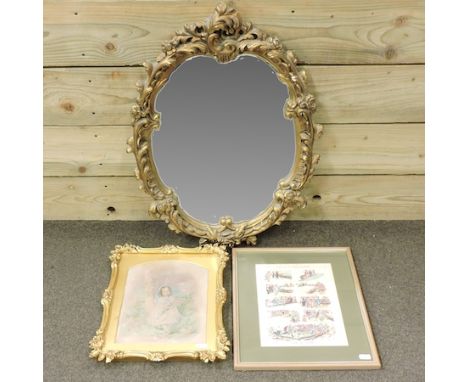English School, 19th century, portrait of a young girl in a garden, watercolour, 25 x 20cm,  together with a gilt framed wall