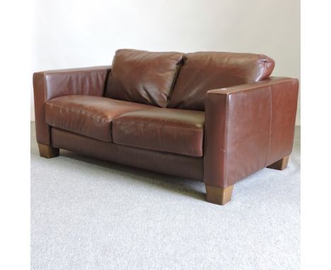 A modern brown leather upholstered two seater sofa, 156cm