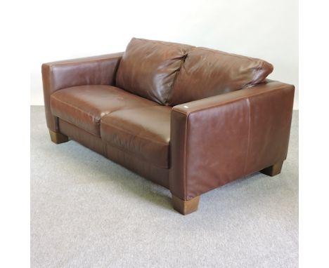 A modern brown leather upholstered two seater sofa, 156cm