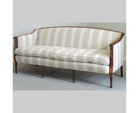 A Regency style mahogany and striped upholstered sofa, 198cm