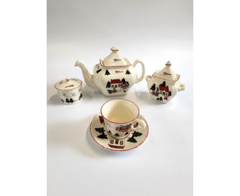 A Mason's ironstone Christmas village tea and coffee service (35)One bowl has a hair line crack, the tea pot lid has glue rep