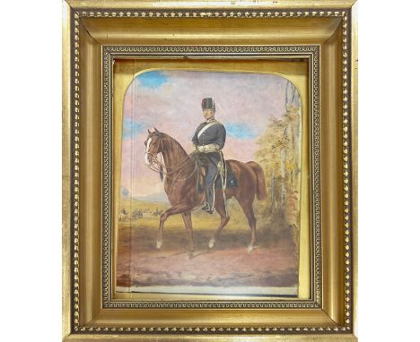Continental School (19th century)Hussar on Horseback, over painted print, 27cm x 22cm 