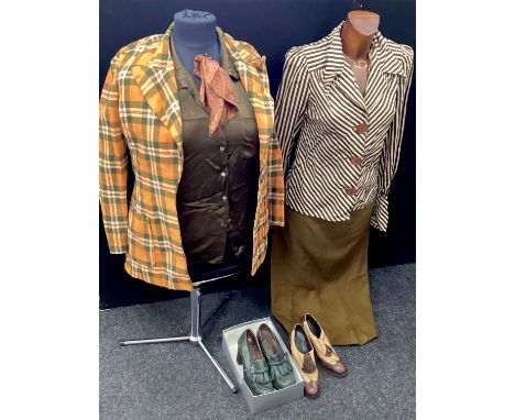 Ladies fashion - Windsmoor khaki satin shirt, size 12, Lee Bender bus stop pin stripped shirt, other orange tartan shirt, siz