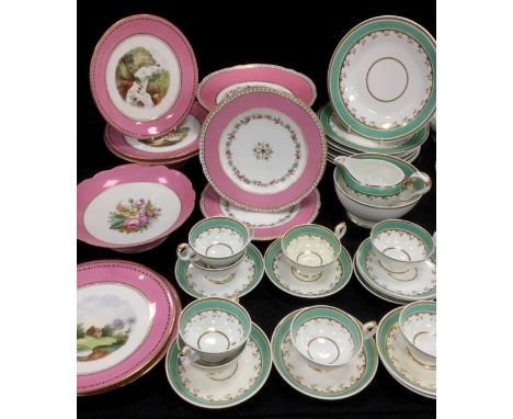 19th century porcelain including; a mint green tea service for eight including; eight tea cups and saucers, sugar bowl, milk 