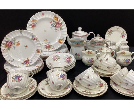 Royal Worcester ‘ Roanoke’ part tea service for eight including tea cups and saucers, side plates, a set of six floral dinner