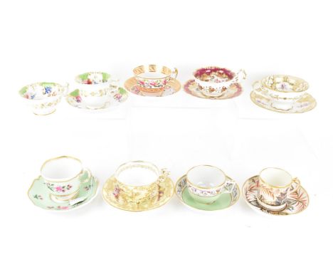A selection of 19th century tea cups and matching saucers, to include a circa 1833-47 Copeland & Garrett cup and saucer on an