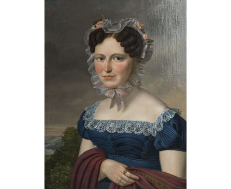 STIRNBRAND, FRANZ SERAPH, 1788-1882, (ZUGESCHRIEBEN) "Damenporträt" Öl auf Leinwand, auf dem rückseitigen Papieretikett mit d