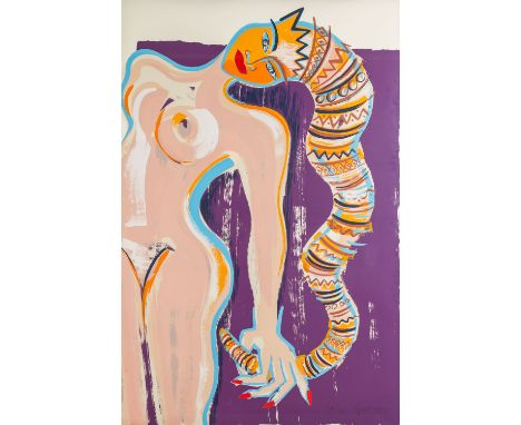 BACH, ELVIRA (1991) "Eine Diola Königin trägt niemals eine Armbanduhr" 1991 Siebdruck, Ex. 34/40, sig. und dat., HxB: 150/100