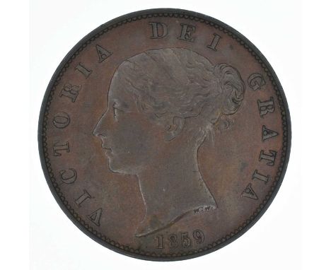 Queen Victoria, Halfpenny, 1859, Young head l. date below R. Britannia seated r. copper, S.3949, gEF.