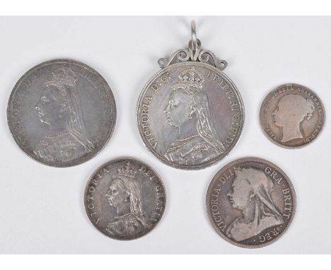 Quantity of silver Victorian coins to include Queen Victoria, Crown, 1891, Jubilee bust l. R. St. George and dragon, edge mil