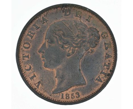 Queen Victoria, Halfpenny, 1853, Young head l. date below R. Britannia seated r. copper, S.3949, gEF.