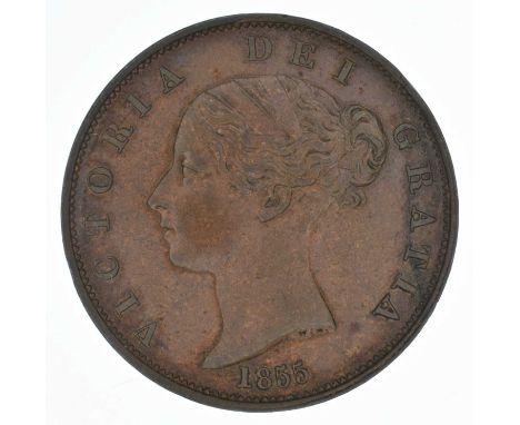 Queen Victoria, Halfpenny, 1855, Young head l. date below R. Britannia seated r. copper, S.3949, gEF.