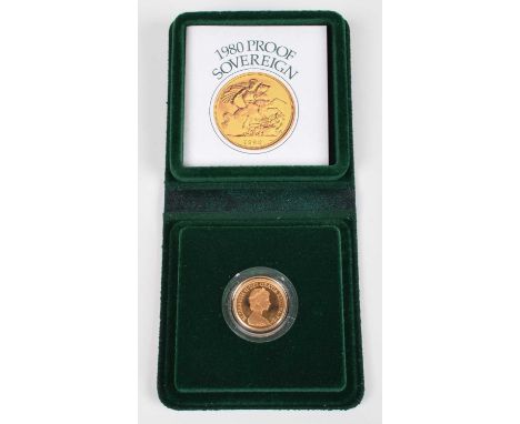 1980 Royal Mint, Proof Sovereign, weight 7.988g, diameter 22.12mm, struck in 22 carat gold, with obverse portrait by Arnold M