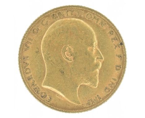 King Edward VII, Half-Sovereign, 1908, Bare head r. R. St. George and dragon, London Mint, edge milled, gold, weight 4.0g, S.