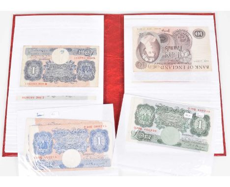 Selection of British banknotes to include Bank of England, One Pound, Series "A" Britannia Issue banknotes from K.O. Peppiatt