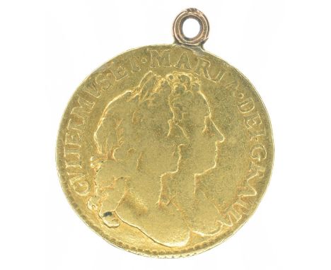 William and Mary, Half-Guinea, 1689, First busts r. R. First crowned shield of arms, the milled edge having being smoothed, g