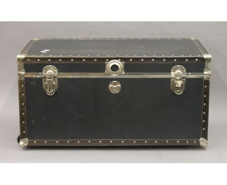 A metal studded trunk. 78.5 cm wide.