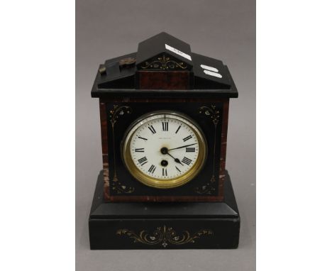 A Victorian slate mantle clock. 29 cm high.