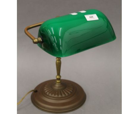 A vintage green glass shade desk lamp. 32 cm high.
