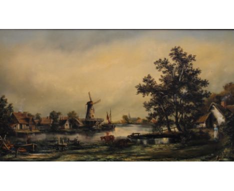 K DOUGLAS (20th century), Dutch Scene, oil on canvas, framed. 88.5 x 50 cm.