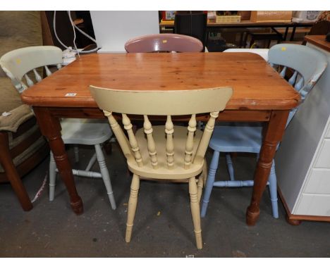 Pine Dining Table with 4x Painted Stick Back Chairs 