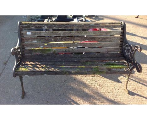 Slatted Wooden Garden Bench with Metal Ends A/F 
