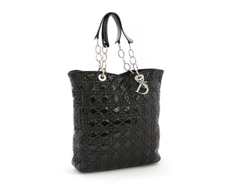 A Christian Dior soft cannage patent leather shopper tote, with silver tone chain and patent leather dual handles, press stud