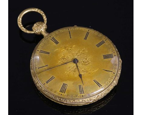 A gold key wound open-faced repeater pocket watch l'Epine a Cylindre Quatre Joyaux, 50mm diameter. A gold engine turned and e