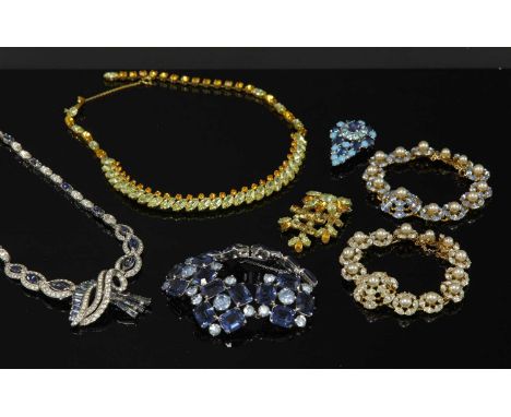 Seven pieces of Mitchel Maer for Christian Dior costume jewellery, c.1950 , to include a pale green and orange paste necklace