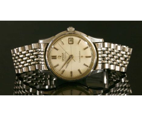 A gentlemen's stainless steel Omega Constellation automatic chronometer bracelet watch, circular case 35mm diameter, with a s
