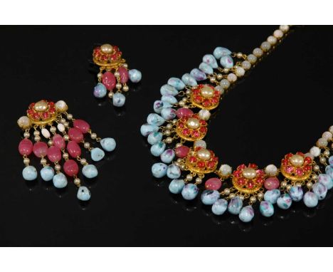 A Mitchel Maer for Christian Dior necklace, brooch and single earring suite, c.1950 , the necklace with simulated pearl and r