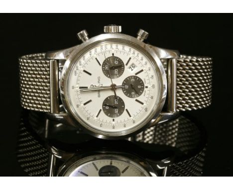 A gentlemen's stainless steel Breitling Transocean chronograph automatic bracelet watch, model no. AB1052/9724, c.2013, with 