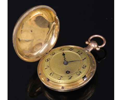 An 18ct gold key wound hunter pocket watch, Gray, Sackville Street, no. 1338. The case 43mm diameter, with circular barley en