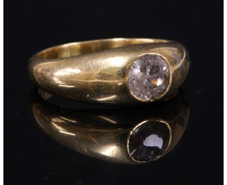 A gentlemen's single stone zircon gold ring, c.1900, possibly by Payton Pepper Ltd. The old European cut zircon, damaged, gyp