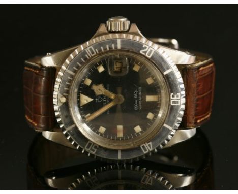 A gentlemen's stainless steel Rolex Tudor Prince Oysterdate Snowflake Submariner automatic watch, model no. 9411, c.1970. Bla