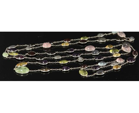 A silver assorted gemstone set chain, with oval, pear, marquise and cushion shaped amethyst, citrine, garnet smoky quartz, to