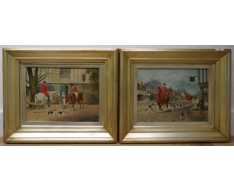 PAIR OF LATE 19TH CENTURY OIL PAINTINGS IN GILT FRAMES, HUNTING SCENES, SIGNED BY ARTIST