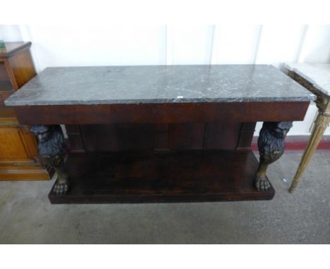 A Regency style mahogany and marble topped console table