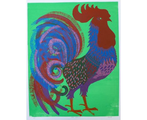 A signed Pamela Guille artist's proof print, cockerel, 50 x 41cms, unframed 