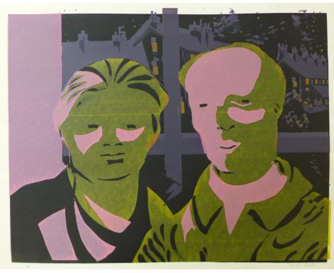 A signed Pamela Guille artist's proof print, double portrait, 42 x 59cms, unframed 