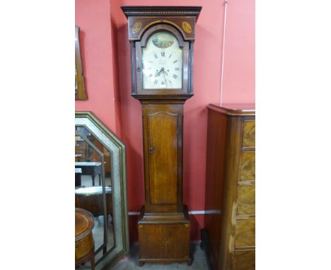 A 19th Century inlaid oak 8-day longcase clock, the dial signed Small, Emsboro 